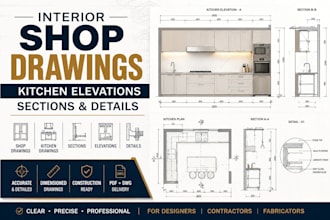 create interior shop drawings, kitchen drawings, sections and elevations