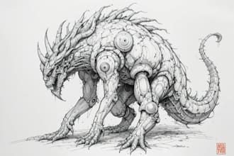 draw monster or fantasy creature in sketch illustration