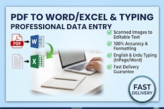 convert PDF to word and excel urdu english typing