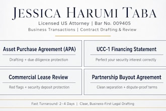 be your  US lawyer to draft a pro asset purchase agreement to buy a business