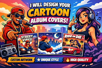 design album cover or cartoon album cover art