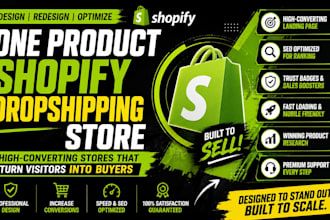 design redesign shopify dropshipping one product store, product landing page SEO