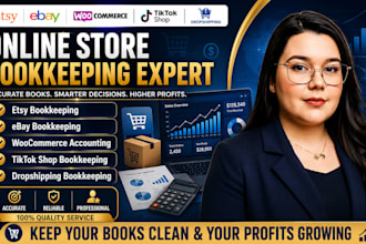 do etsy ebay, woo commerce tiktok shop and dropshipping online store bookkeeping
