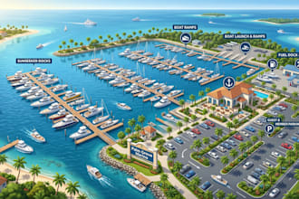 create custom yacht, marina, and nautical map illustration
