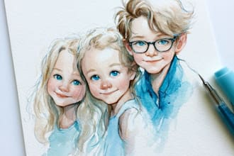 custom watercolor family portrait from photo