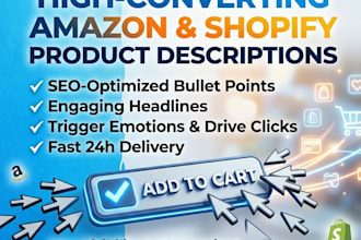 write high converting amazon shopify etsy product descriptions and seo copywrite
