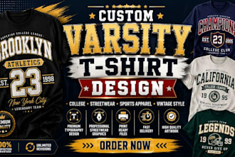 create premium varsity college streetwear and custom t shirt designs