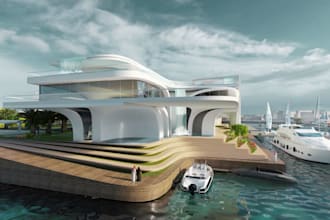 do 3d yacht club design, marina clubhouse, boating club, seaside clubhouse model