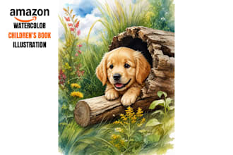 create whimsical watercolor childrens book illustrations, KDP book illustration