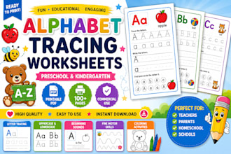 design custom alphabet tracing worksheets and workbook PDF