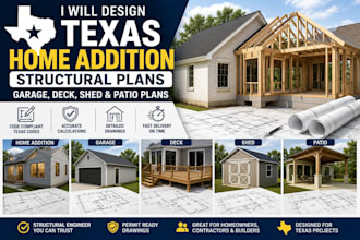 design texas home addition structural plans, garage, deck, shed and patio plans