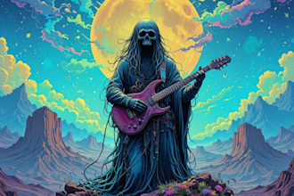 draw stoner rock, doom, metal, psychedelic art style
