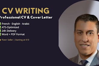 write a professional CV and cover letter in french english or arabic
