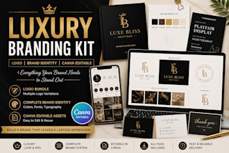 create luxury branding kit, logo bundle, brand identity, canva editable assets