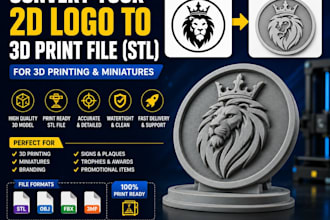 convert your 2d logo to 3d print file stl for 3d printing and miniature