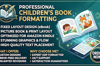 do children book formatting , picture book and layout design  for amazon kindle