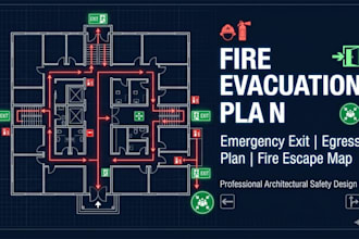 design fire evacuation plan, emergency egression and fire escape saftety map