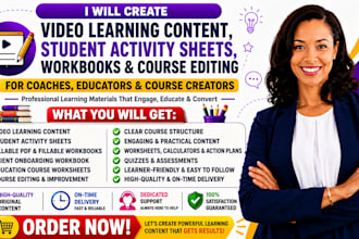 create video learning content, student activity sheets, workbook, course editing