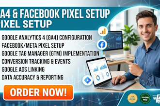 setup google analytics 4 ga4 facebook pixel meta or tag manager conversions