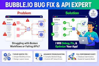 troubleshoot bubble io bugs, and fix API connection errors, fix bubble issues