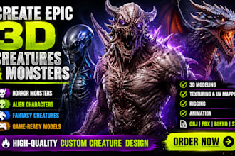 create detailed 3d creature, monster, alien and fantasy character