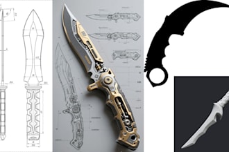 create custom knife design knife cad design blade concept, and 3d model