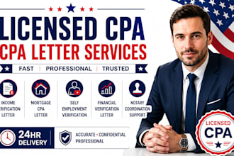 provide CPA letter for income verification, mortgage, self employment and notary