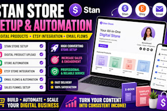 setup stan store digital products, store automation, etsy and email flows