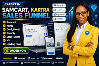 design samcart, kartra, gohighlevel, simvoly, sales funnel, vsl, landing page