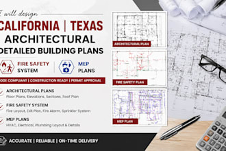 design architectural detailed building plans, fire safety system, mep plans