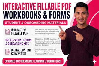 design fillable pdfs for student workbooks, onboarding forms and course material