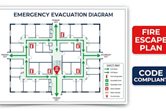 design fire emergency evacuation plan, egress plan and fire escape map