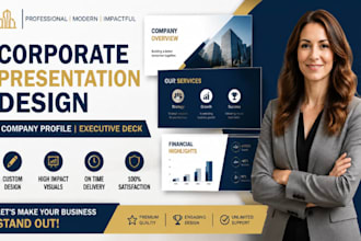 corporate business presentation design slides, company profile executive deck ai