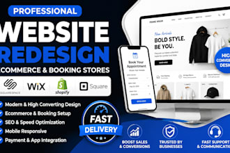 redesign squarespace wix shopify square ecommerce website and booking store