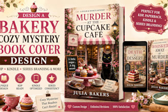 design a bakery cozy mystery book cover for KDP and series branding