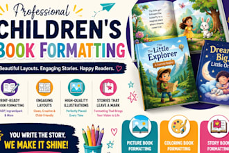 do children book formatting, kids layout design for KDP and print