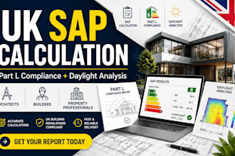provide UK sap calculation, part l compliance and daylight analysis reports