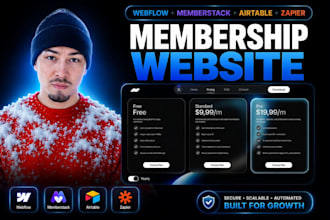 create webflow membership subscription website with memberstack, zapier airtable