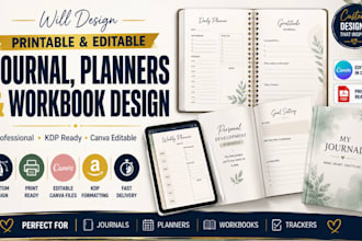 design printable, editable journal, planners and  workbook design