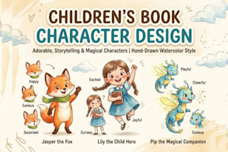 create unique children book character designs and storybook characters