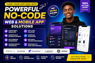 develop adalo, bubble, glide, flutterflow no code mobile app
