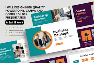 design, redesign pitch deck, powerpoint presentation, google slides and canva