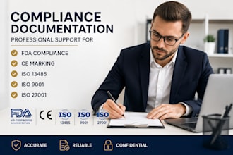 provide fda compliance, ce marking, iso 13485, iso 9001 and iso 27001 support