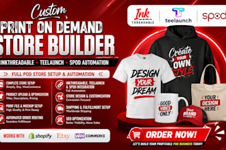 custom print on demand store builder inkthreadable teelaunch automation spod