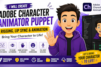 create custom adobe character animator puppet, rigging, lip sync and animation