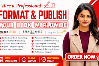 format and publish your book on amazon kindle KDP, barnes and noble, ingramspark