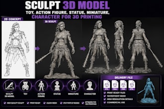 sculpt 3d character, toy, action figure, statue, head, miniature for 3d printing