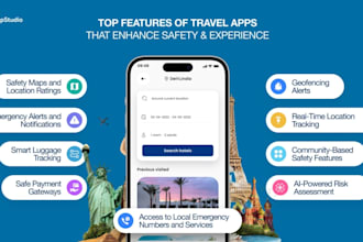 develop travel safety app, emergency contact app, and destination health app