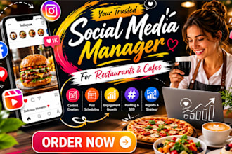 be your social media marketing manager for restaurant, cafe social media manager