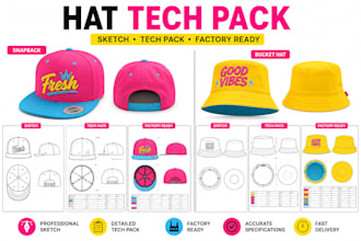 hat tech pack cap tech pack flat sketch mockup baseball cap headwear design